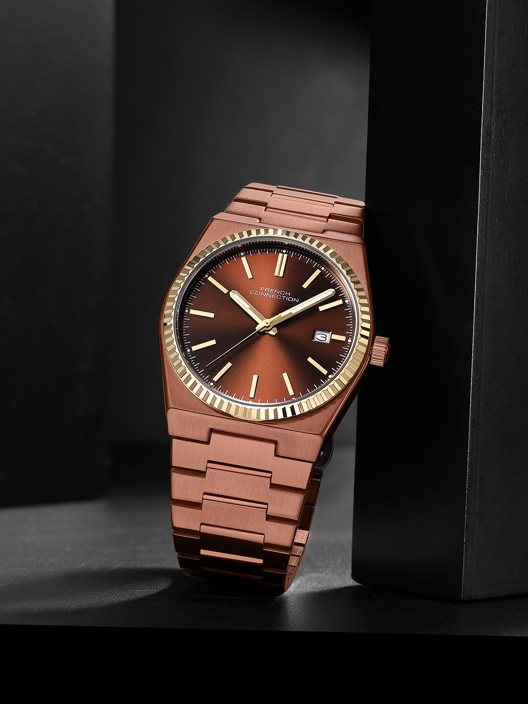 French Connection Vesper | Quartz Dated Display | Brown Dial | Brown Stainless Steel Strap | Watch for Men - FCO8BRM