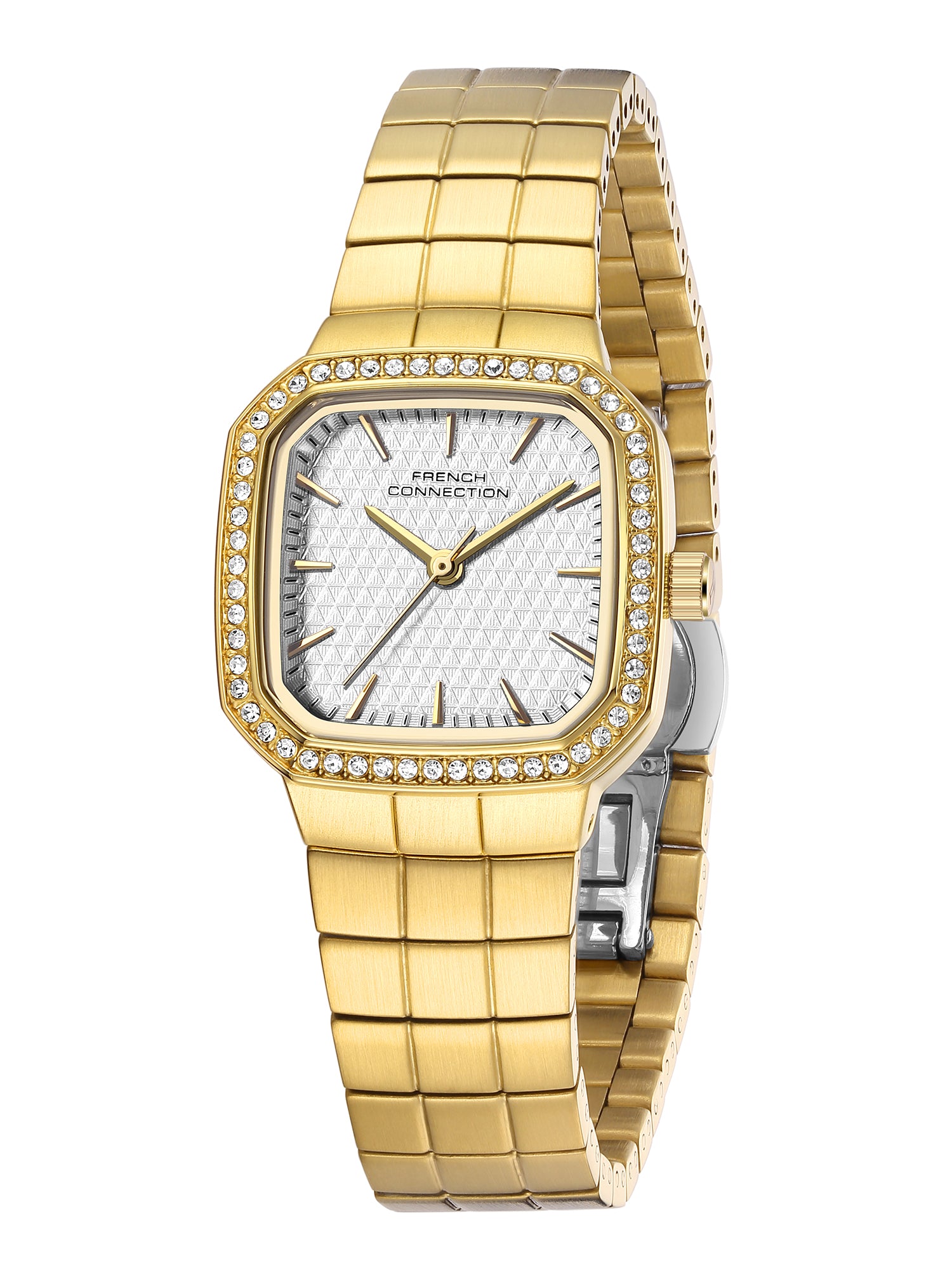 French Connection Relia | Analog Display | Silver Embossed  Dial | Stainless Steel Strap | Watch for Women - FCO9GM
