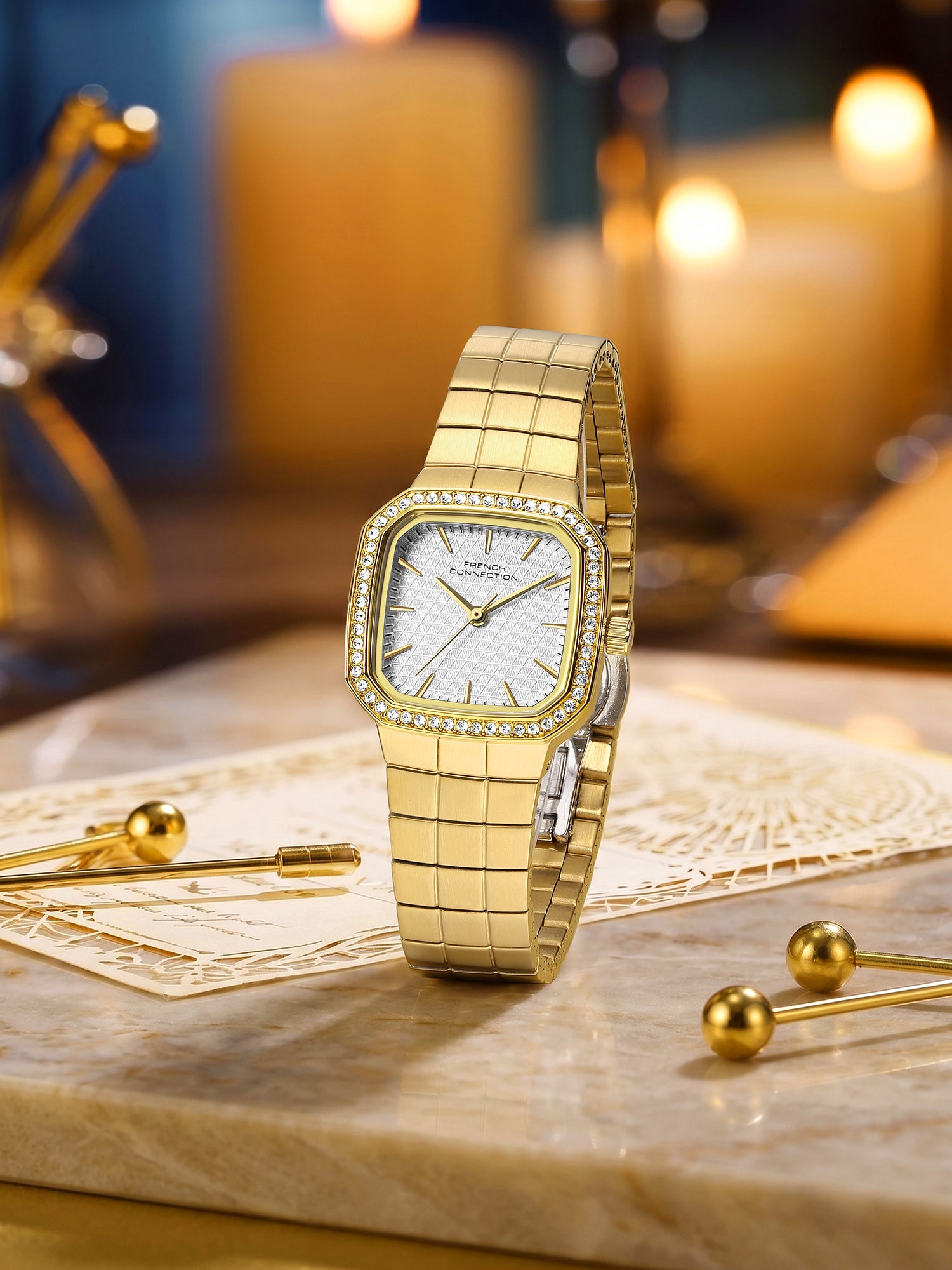 French Connection Relia | Analog Display | Silver Embossed  Dial | Stainless Steel Strap | Watch for Women - FCO9GM