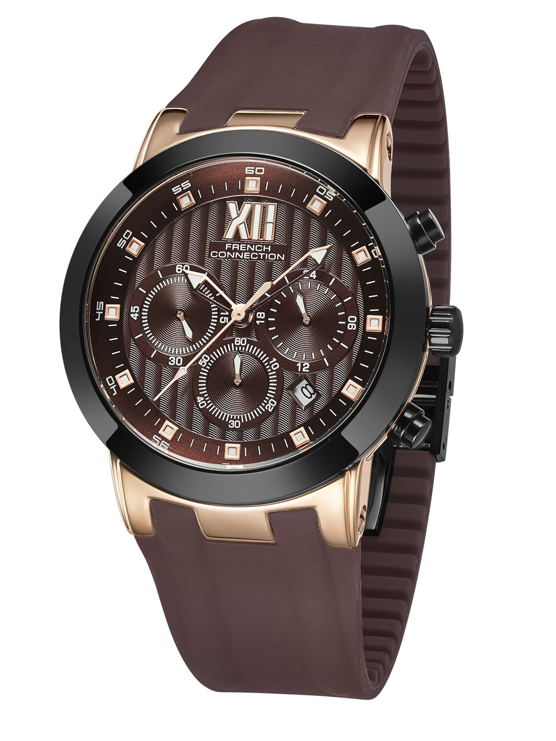 French Connection Imperio | Quartz Chronograph | Brown Dial | Silver Brown Silicone Strap | Watch for Men - FCP48BR