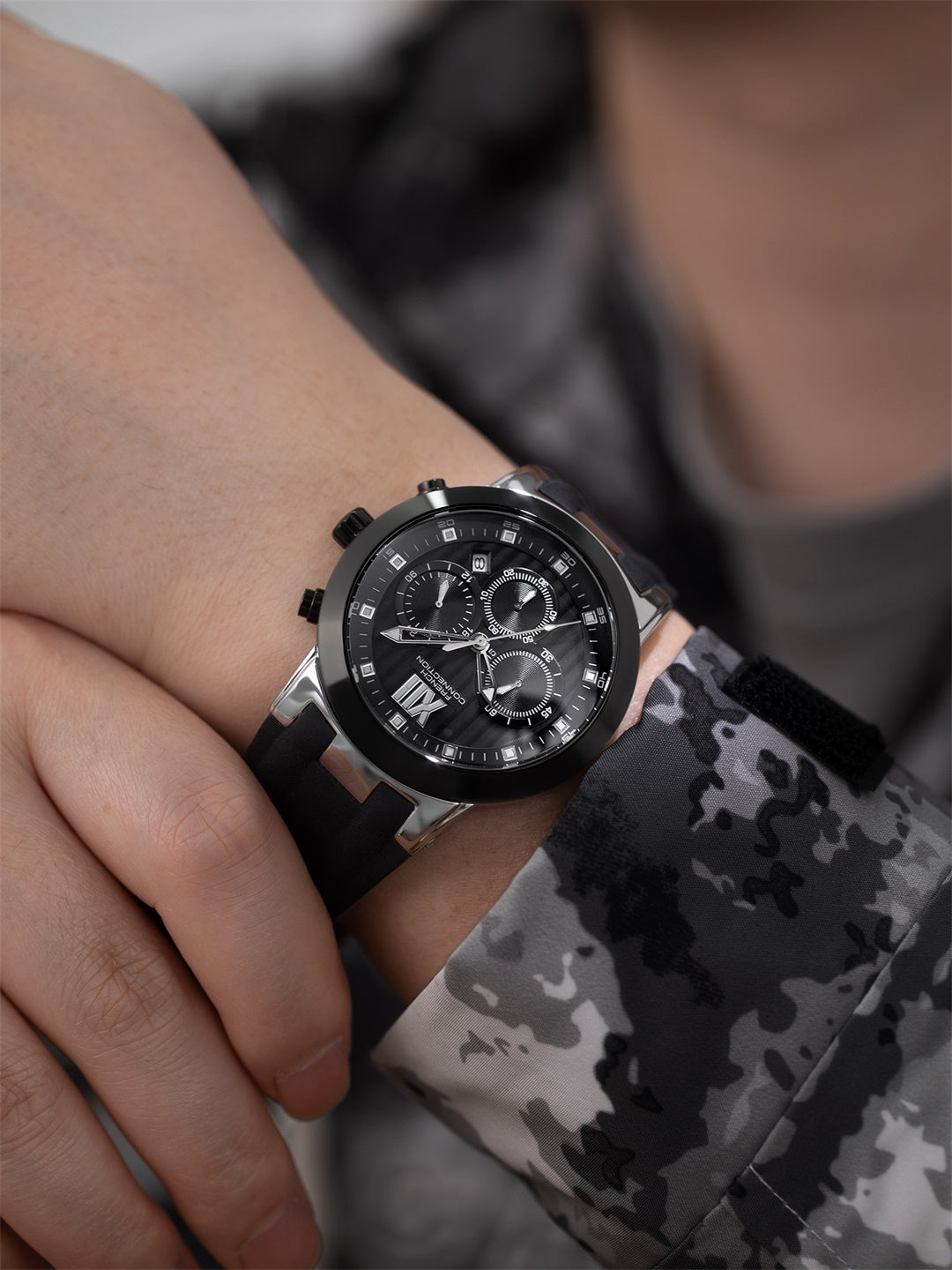 French Connection Imperio | Quartz Chronograph | Black Dial | Black Silicone Strap | Watch for Men - FCP48SB