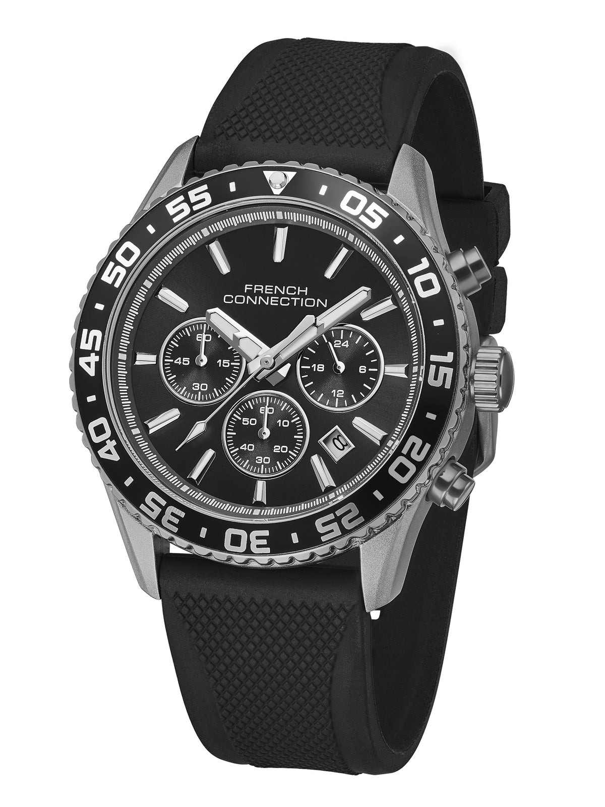 French Connection Raptor | Quartz Chronograph | Black Dial | Black Silicone Strap | Watch for Men - FCP50NB