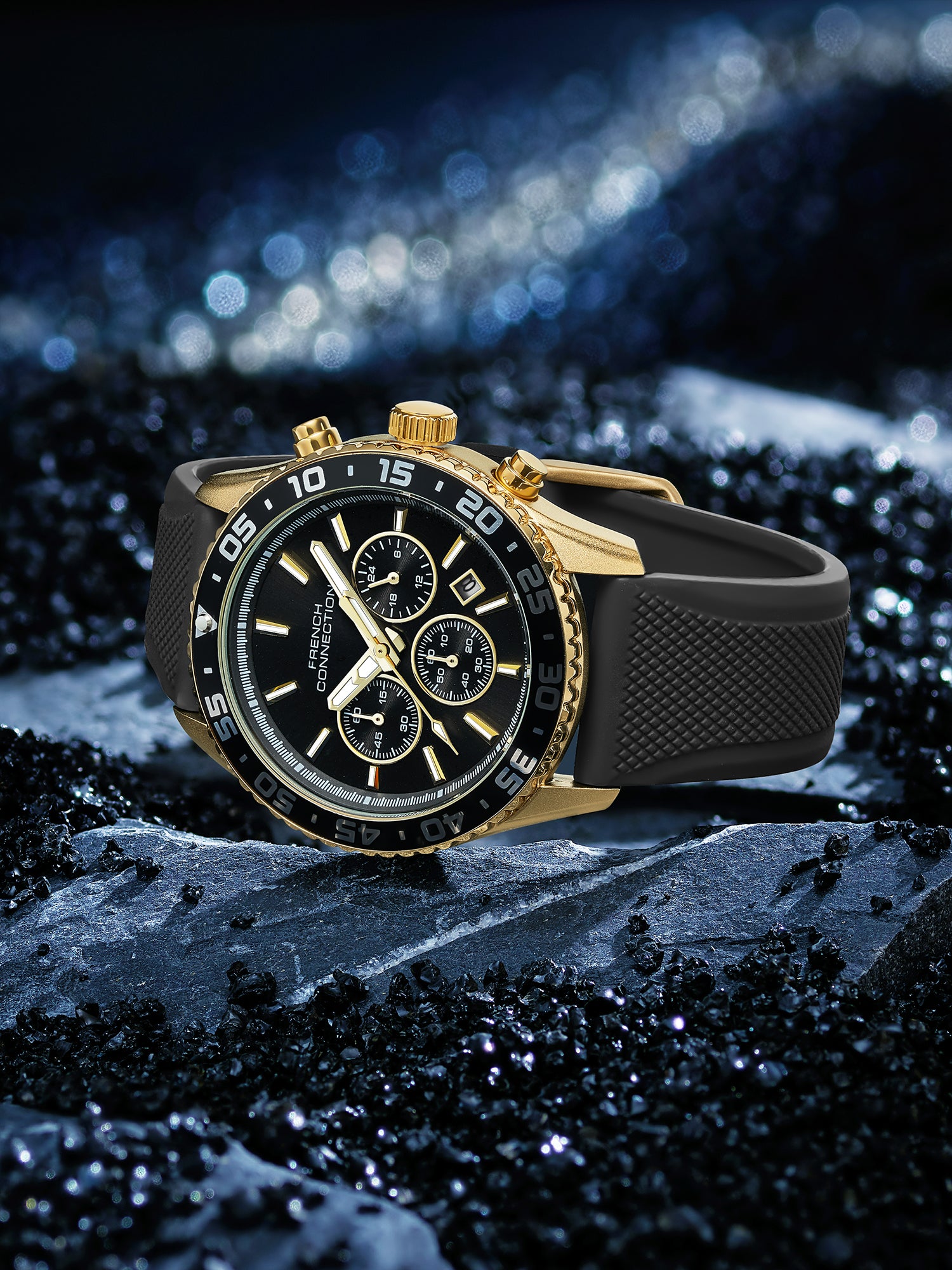 French Connection Raptor | Quartz Chronograph | Black Dial | Black Silicone Strap | Watch for Men - FCP50GB
