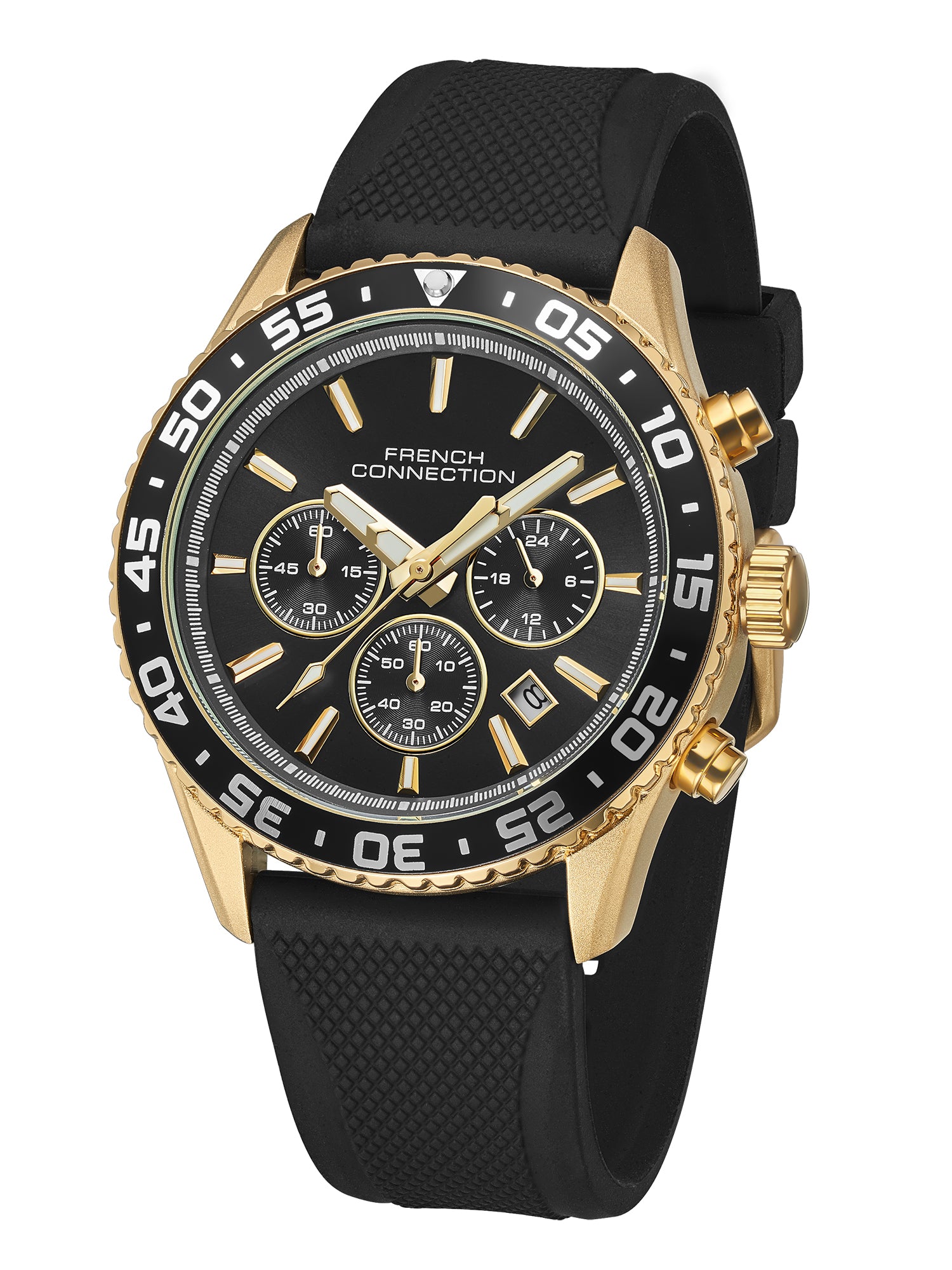 French Connection Raptor | Quartz Chronograph | Black Dial | Black Silicone Strap | Watch for Men - FCP50GB