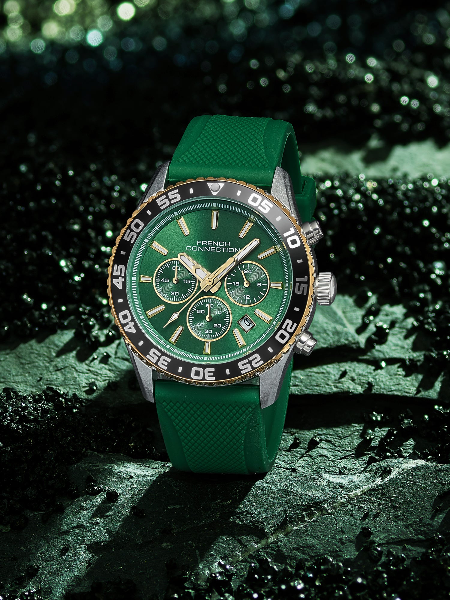 French Connection Raptor | Quartz Chronograph | Green Dial | gREEN Silicone Strap | Watch for Men - FCP50NB