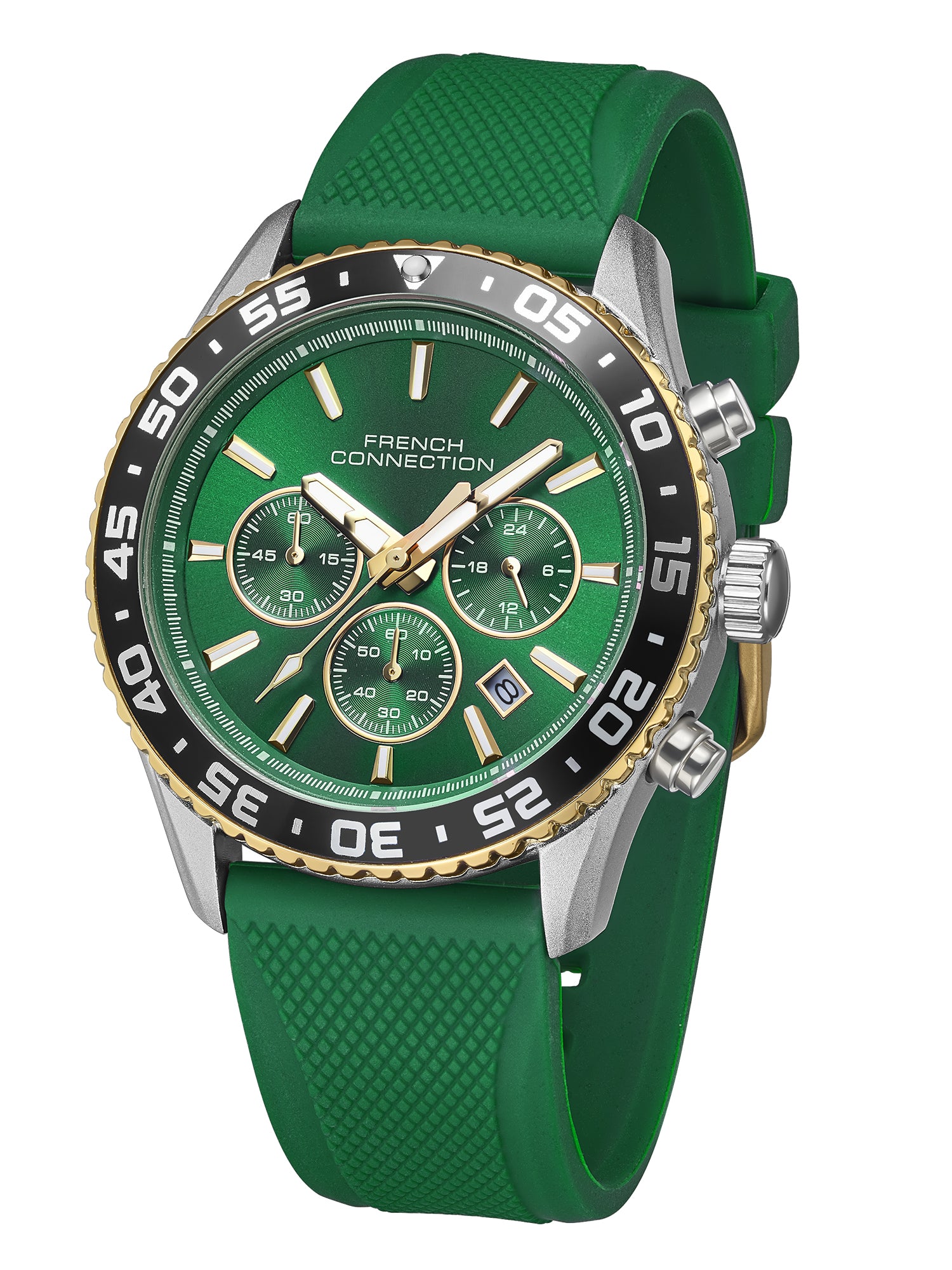 French Connection Raptor | Quartz Chronograph | Green Dial | gREEN Silicone Strap | Watch for Men - FCP50NB