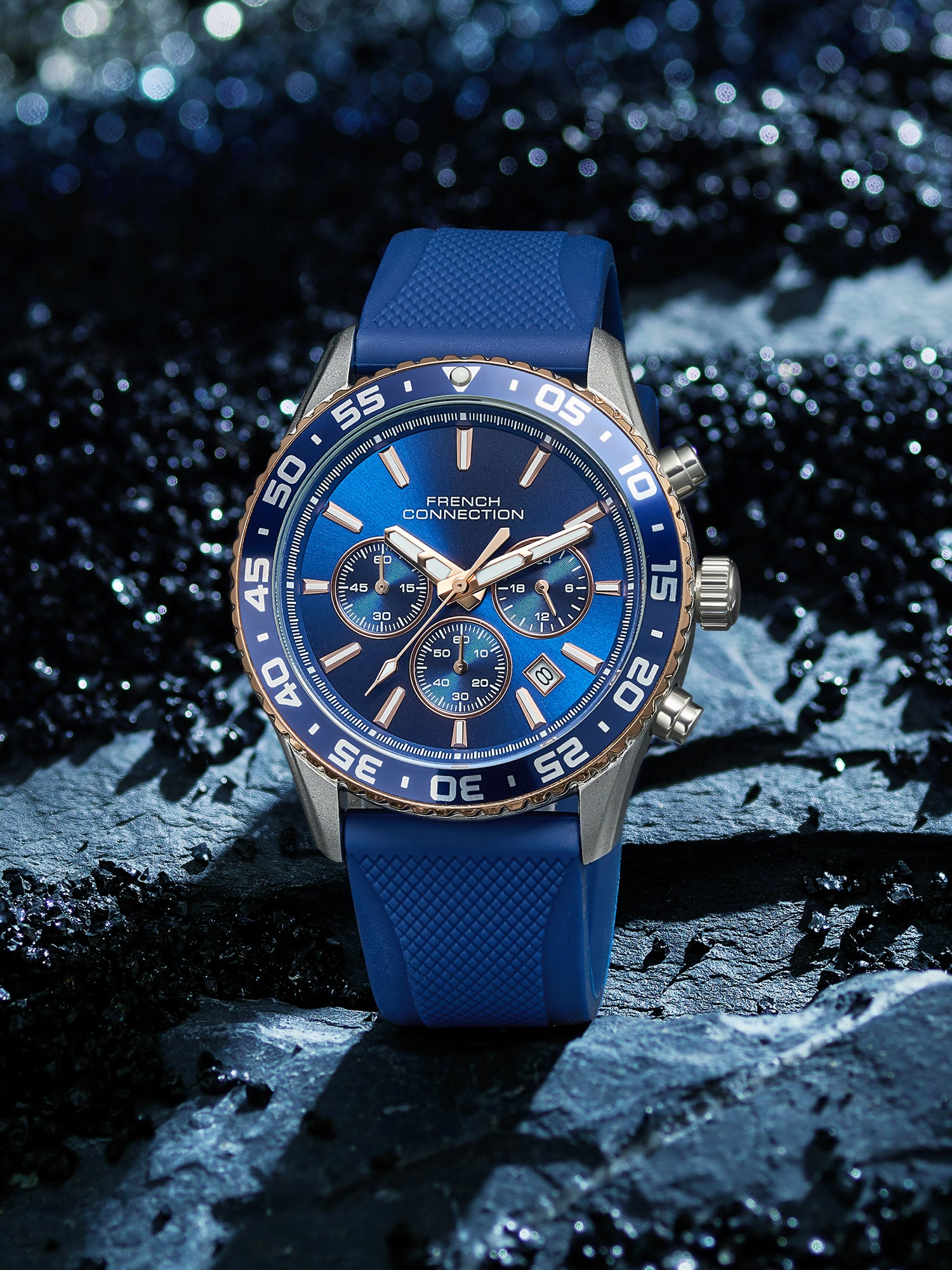 French Connection Raptor | Quartz Chronograph | Blue Dial | Blue Silicone Strap | Watch for Men - FCP50U