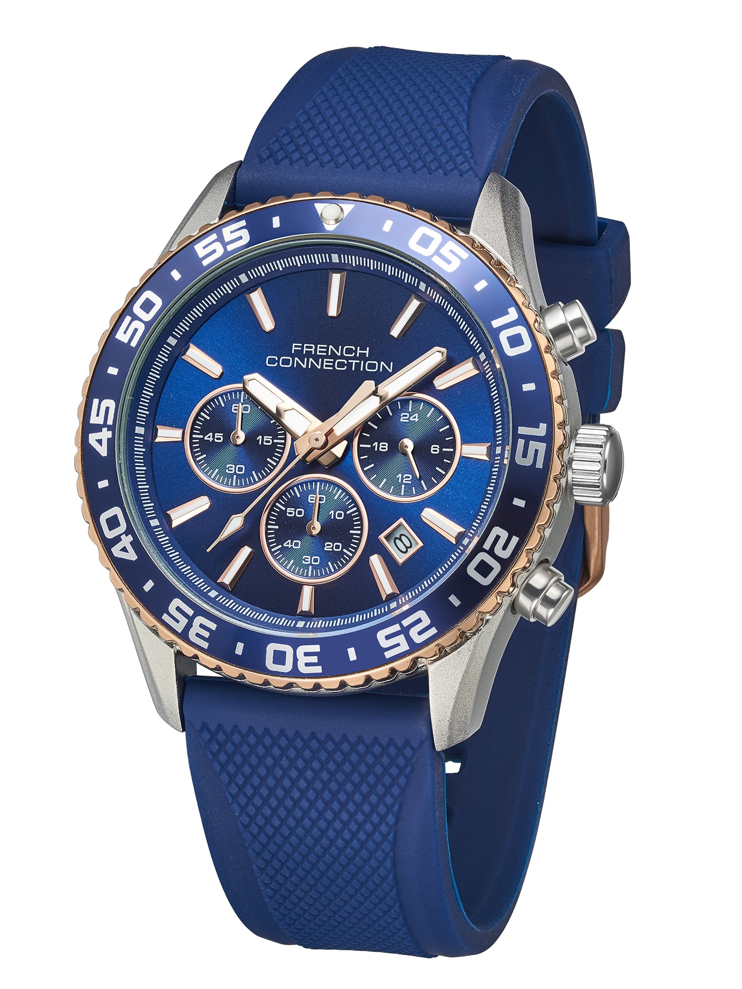 French Connection Raptor | Quartz Chronograph | Blue Dial | Blue Silicone Strap | Watch for Men - FCP50U