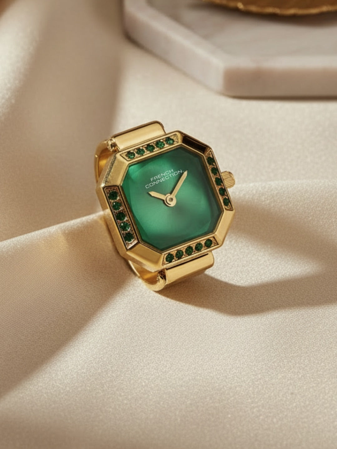 French Connection Women's Sunray Green Dial Analog Ring Watch FCR01NGM