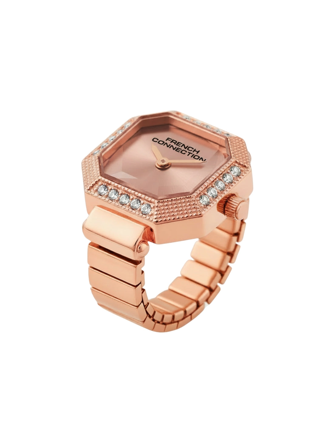 French Connection Women's Sunray Rose Gold Dial Analog Ring Watch FCR01RGM