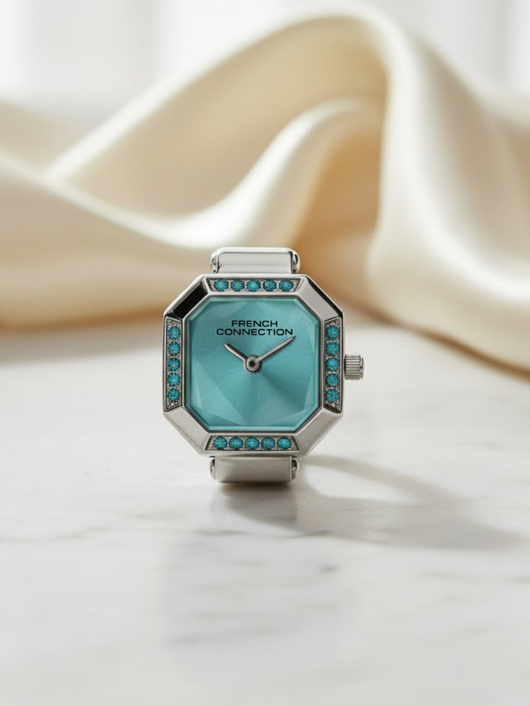 French Connection Women's Sunray Blue Dial Analog Ring Watch FCR01USM
