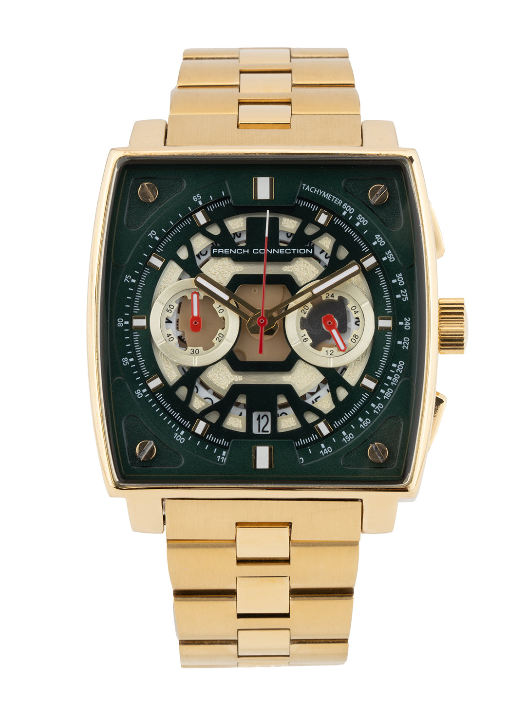 French connection Quadra Lux Green Tonneau Dial Mens Chronograph Watch FCT1GM