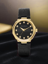 French Connection Sunray Black Round Dial With Black Leather Strap Watch - For Womens FCT2BL