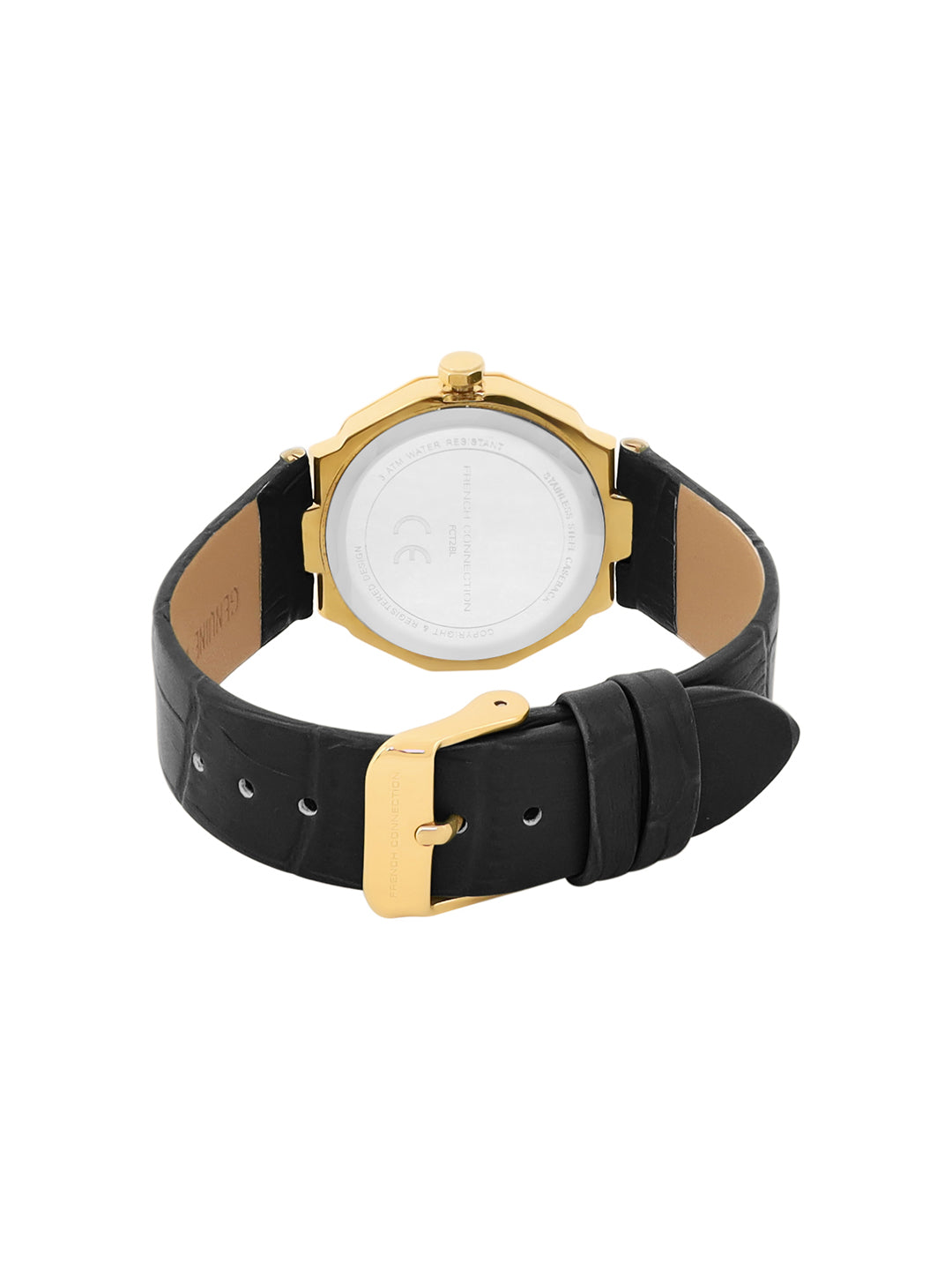 French Connection Sunray Black Round Dial With Black Leather Strap Watch - For Womens FCT2BL