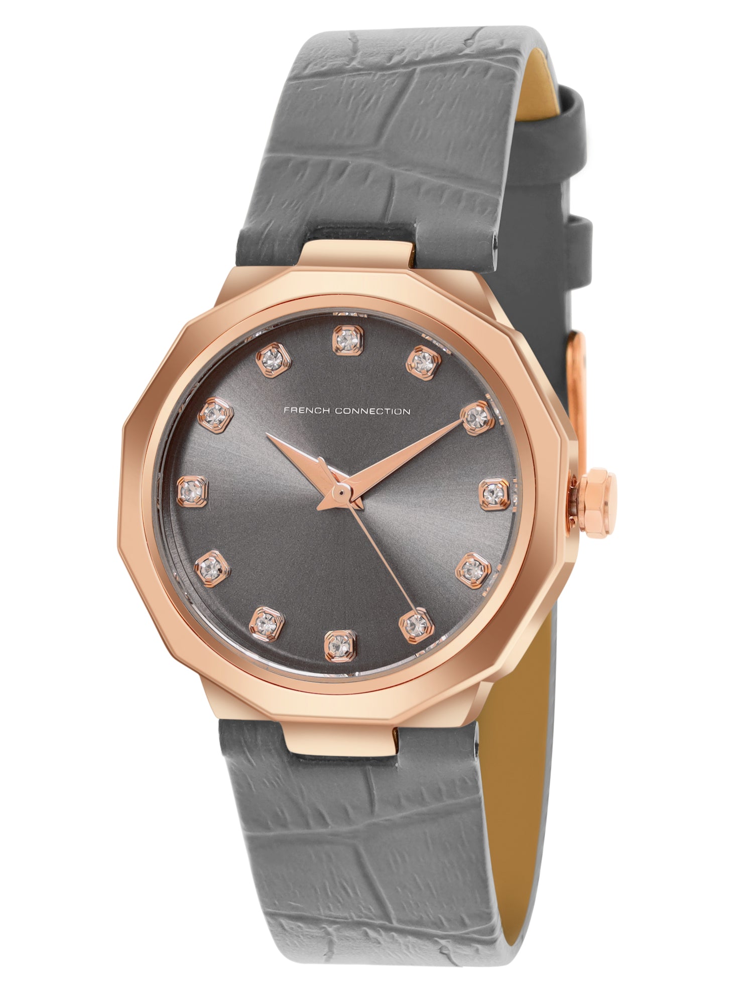 French Connection Sunray Grey Round Dial With Warm Grey Leather Strap Watch - For Womens FCT2GRL