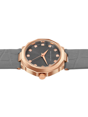 French Connection Sunray Grey Round Dial With Warm Grey Leather Strap Watch - For Womens FCT2GRL