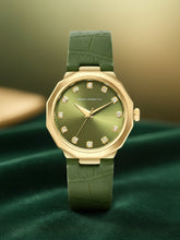 French Connection Sunray Green Round Dial With Green Leather Strap Watch - For Womens FCT2NL