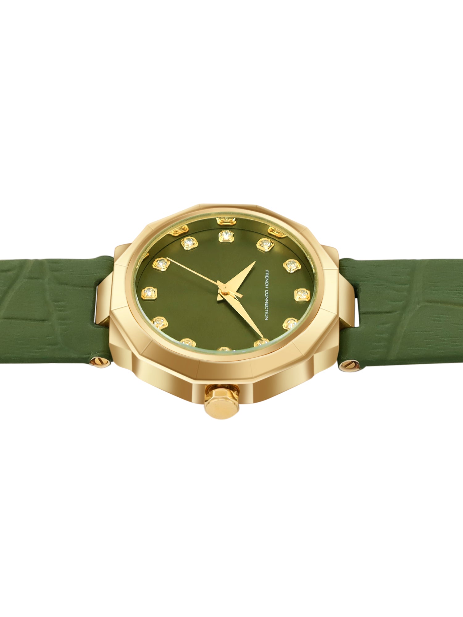 French Connection Sunray Green Round Dial With Green Leather Strap Watch - For Womens FCT2NL