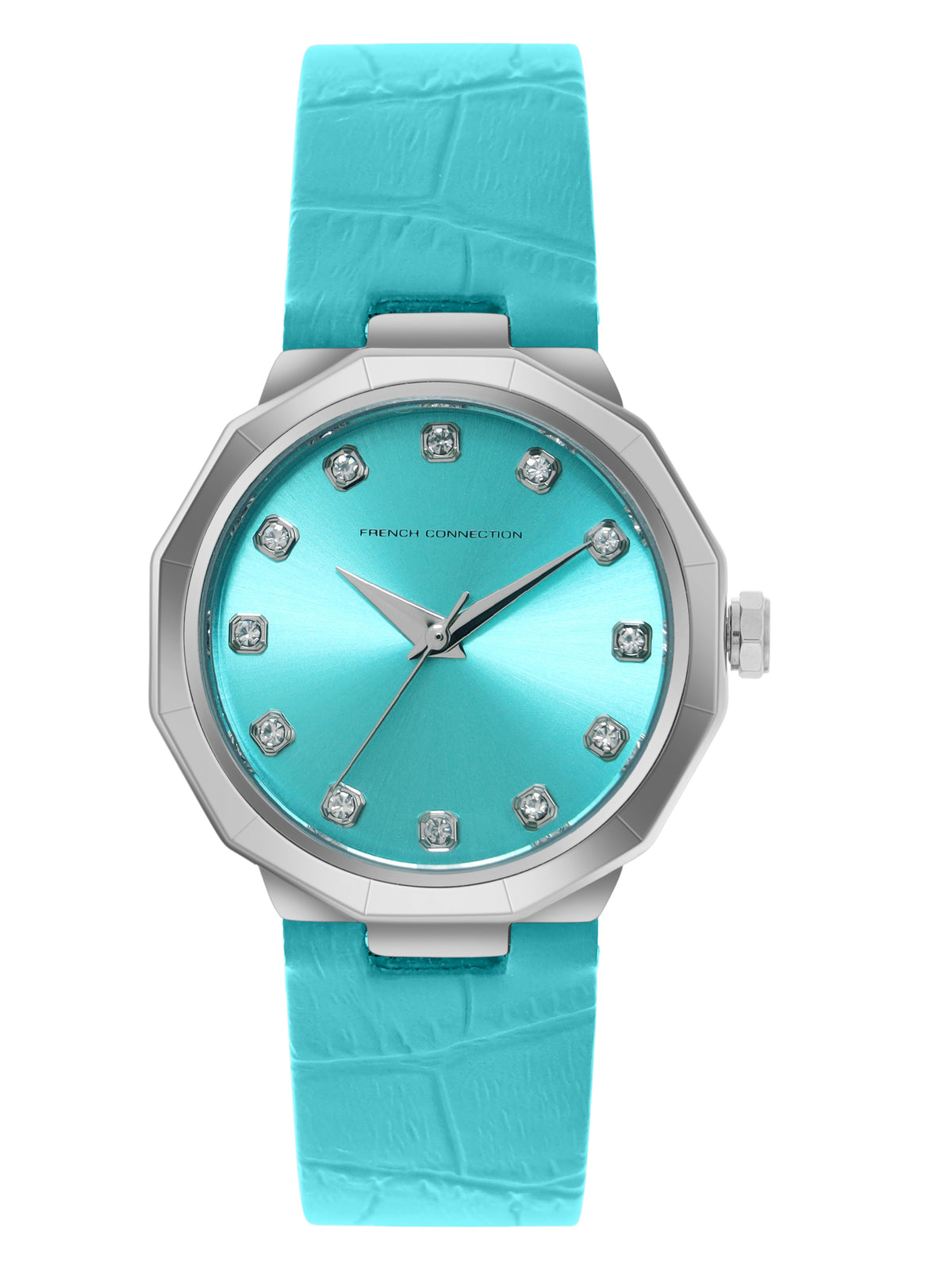 French Connection Sunray Tiffany Blue Round Dial With Tiffany Blue Leather Strap Watch - For Womens FCT2UL