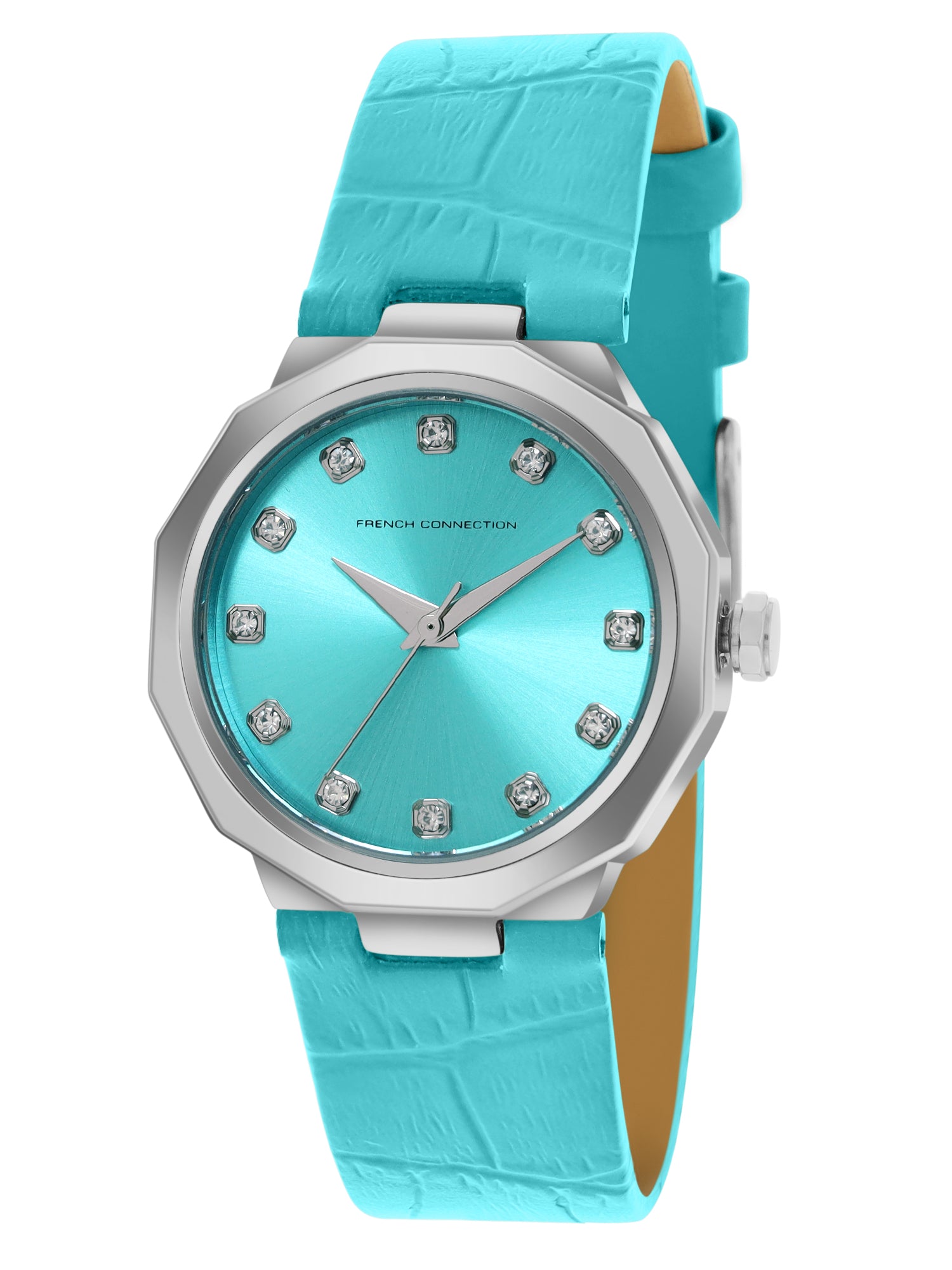 French Connection Sunray Tiffany Blue Round Dial With Tiffany Blue Leather Strap Watch - For Womens FCT2UL