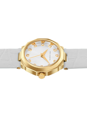 French Connection Sunray Silver Round Dial With White Leather Strap Watch - For Womens FCT2WL