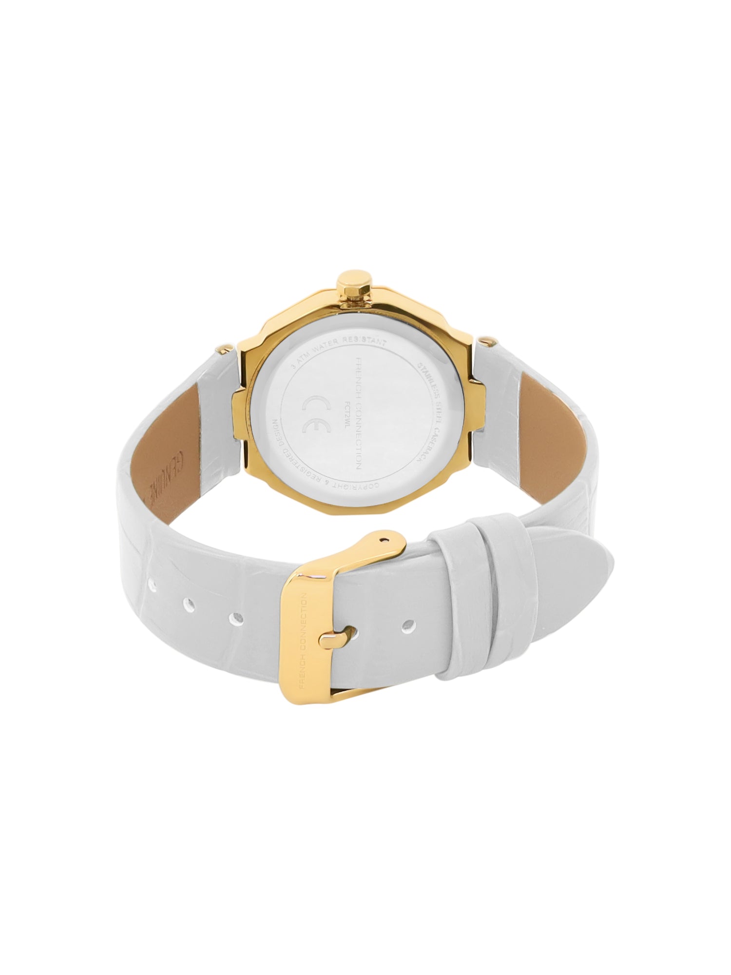 French Connection Sunray Silver Round Dial With White Leather Strap Watch - For Womens FCT2WL