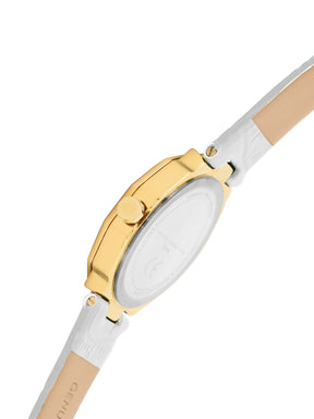 French Connection Sunray Silver Round Dial With White Leather Strap Watch - For Womens FCT2WL