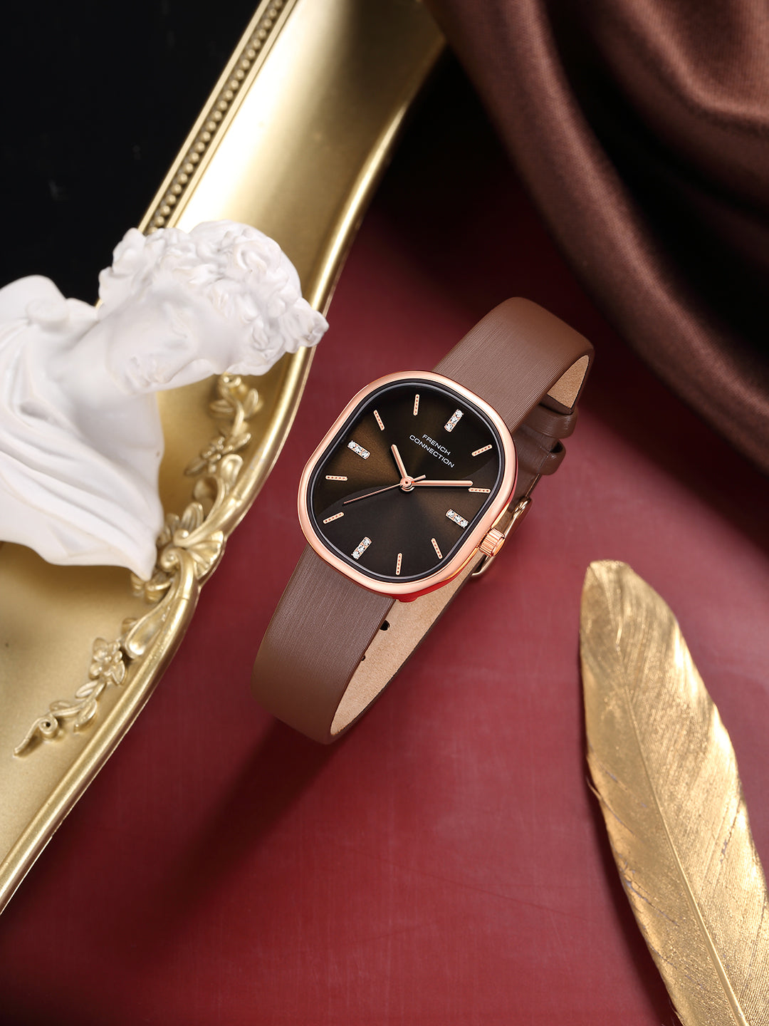 French Connection Éclora | Analog Display | Brown Sunray  Dial | Brown Leather Strap | Watch for Women - FCU13BRL