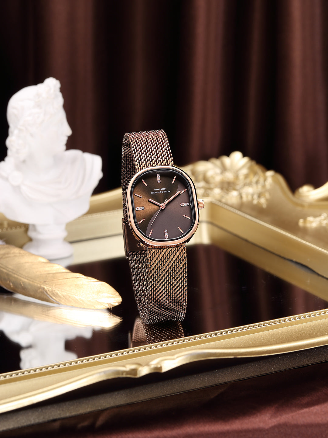 French Connection Éclora | Analog Display | Brown Sunray  Dial | Brown Stainless Steel Strap | Watch for Women - FCU13BRM