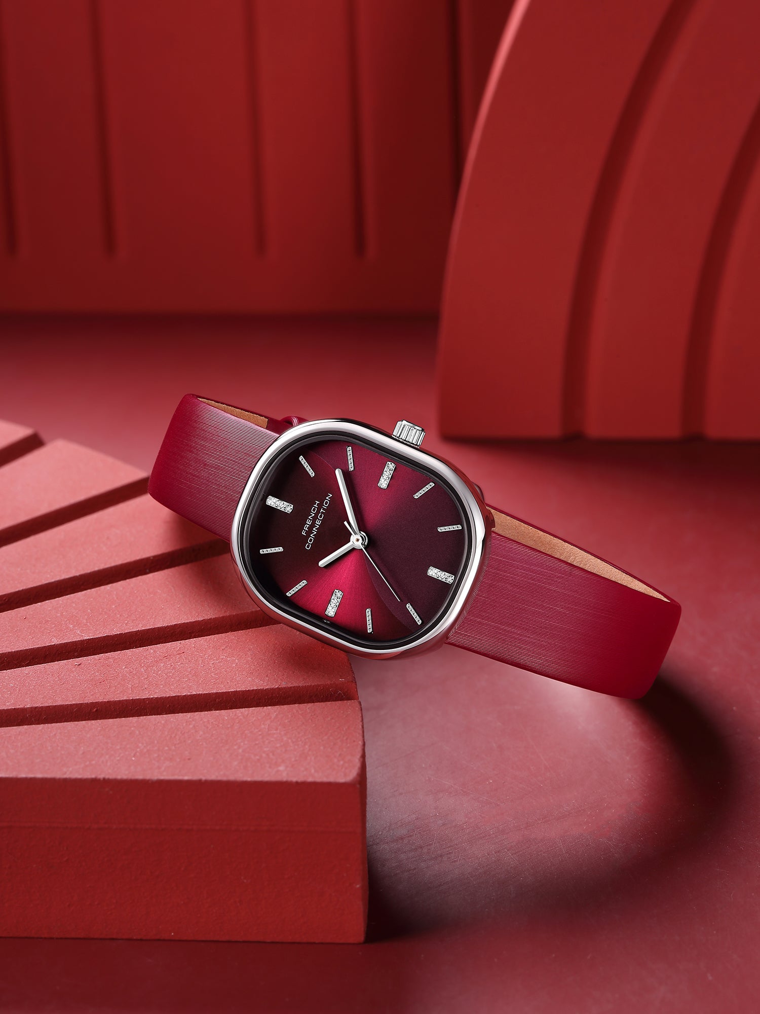 French Connection Éclora | Analog Display | Red Sunray  Dial | Red Leather Strap | Watch for Women - FCU13RL
