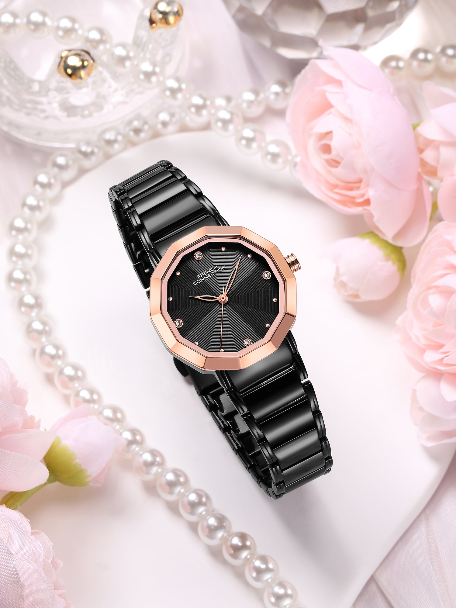 French Connection Aurette | Analog Display | Black  Dial | Black Stainless Steel Strap | Watch for Women - FCU14BM