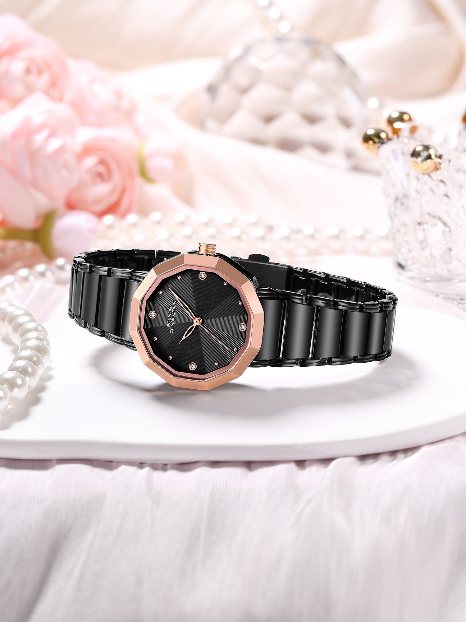 French Connection Aurette | Analog Display | Black  Dial | Black Stainless Steel Strap | Watch for Women - FCU14BM