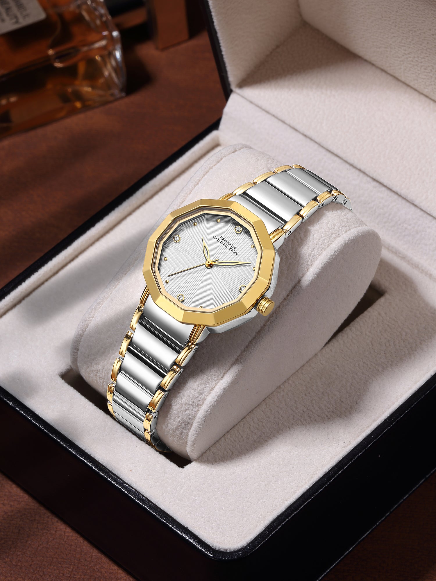 French Connection Aurette | Analog Display | Silver Dial | Gold Stainless Steel Strap | Watch for Women - FCU14STM
