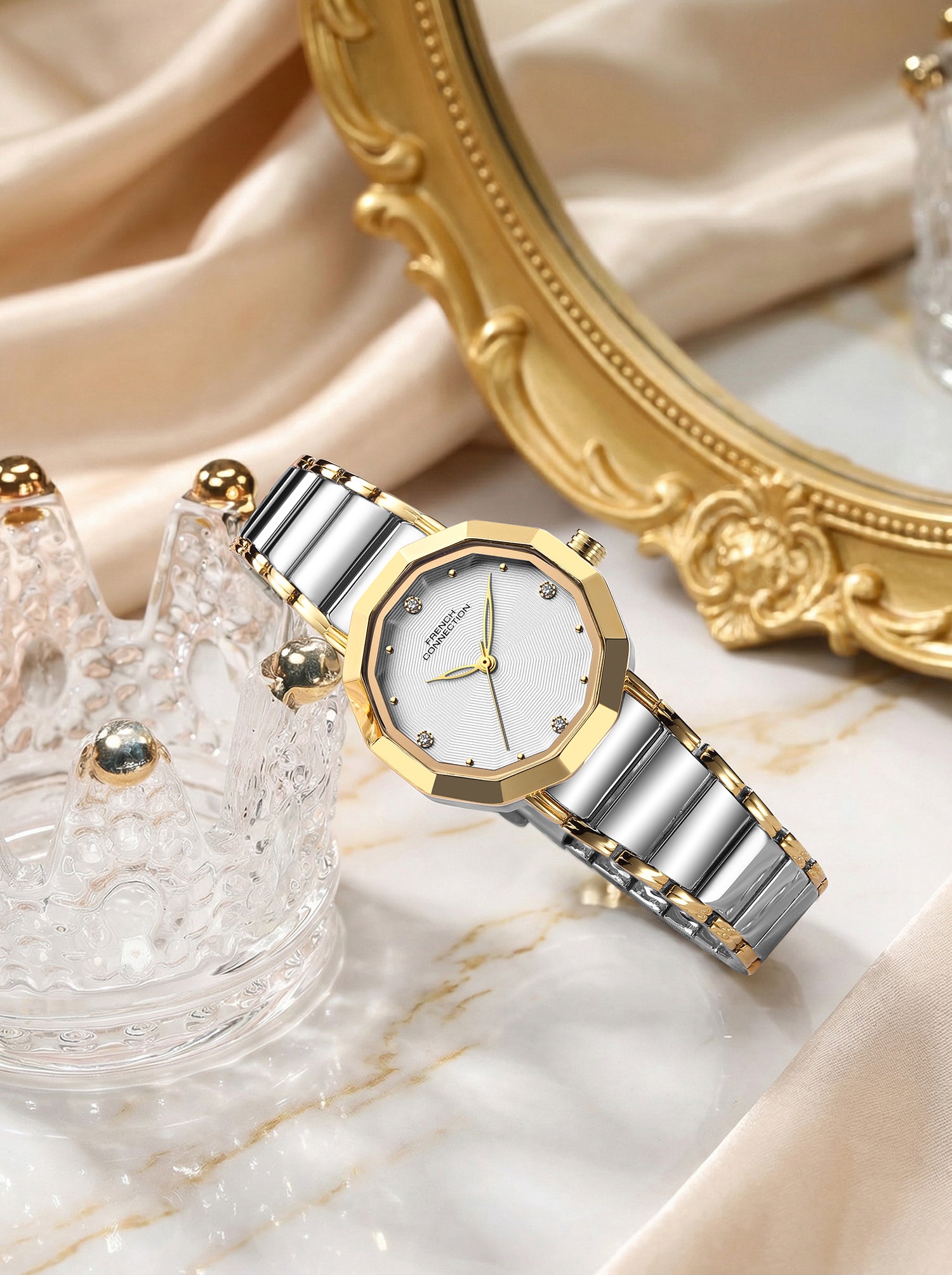 French Connection Aurette | Analog Display | Silver Dial | Gold Stainless Steel Strap | Watch for Women - FCU14STM