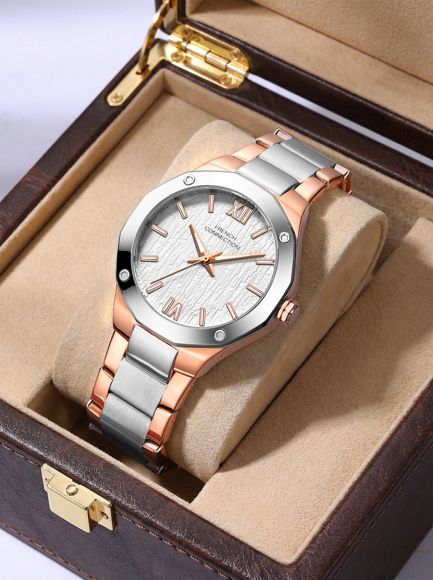 French Connection Roman Imperial | Analog Display | Silver Dial | Two Tone Stainless Steel Strap | Watch for Men - FCU15SRTM