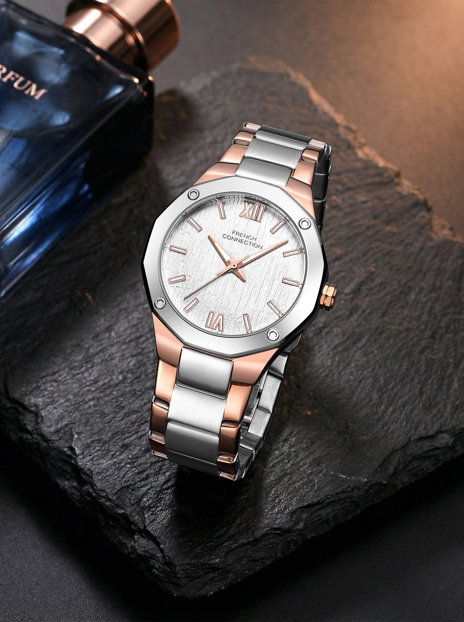 French Connection Roman Imperial | Analog Display | Silver Dial | Two Tone Stainless Steel Strap | Watch for Men - FCU15SRTM
