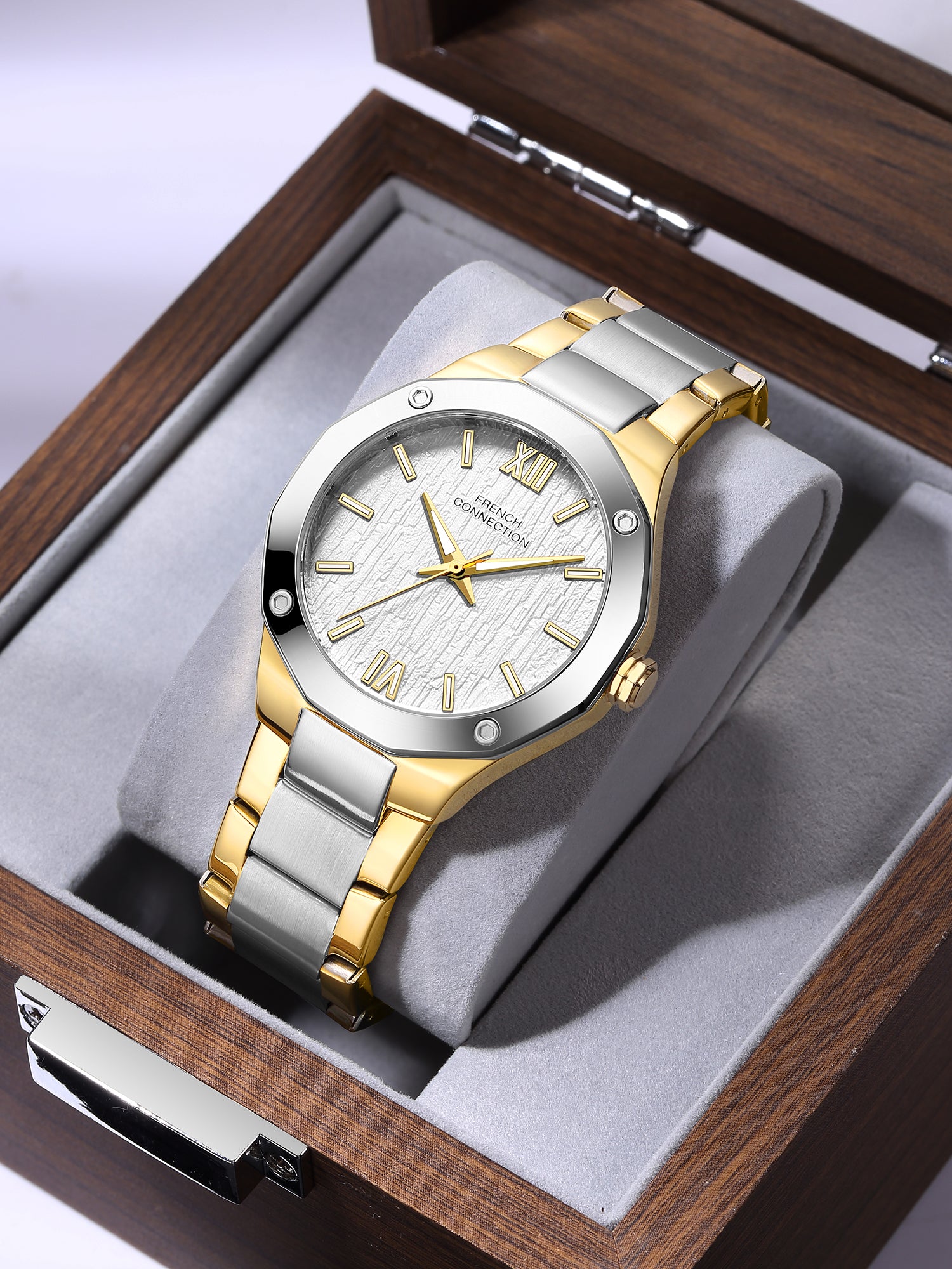 French Connection Roman Imperial | Analog Display | Silver Dial | Two Tone Stainless Steel Strap | Watch for Men - FCU15STM