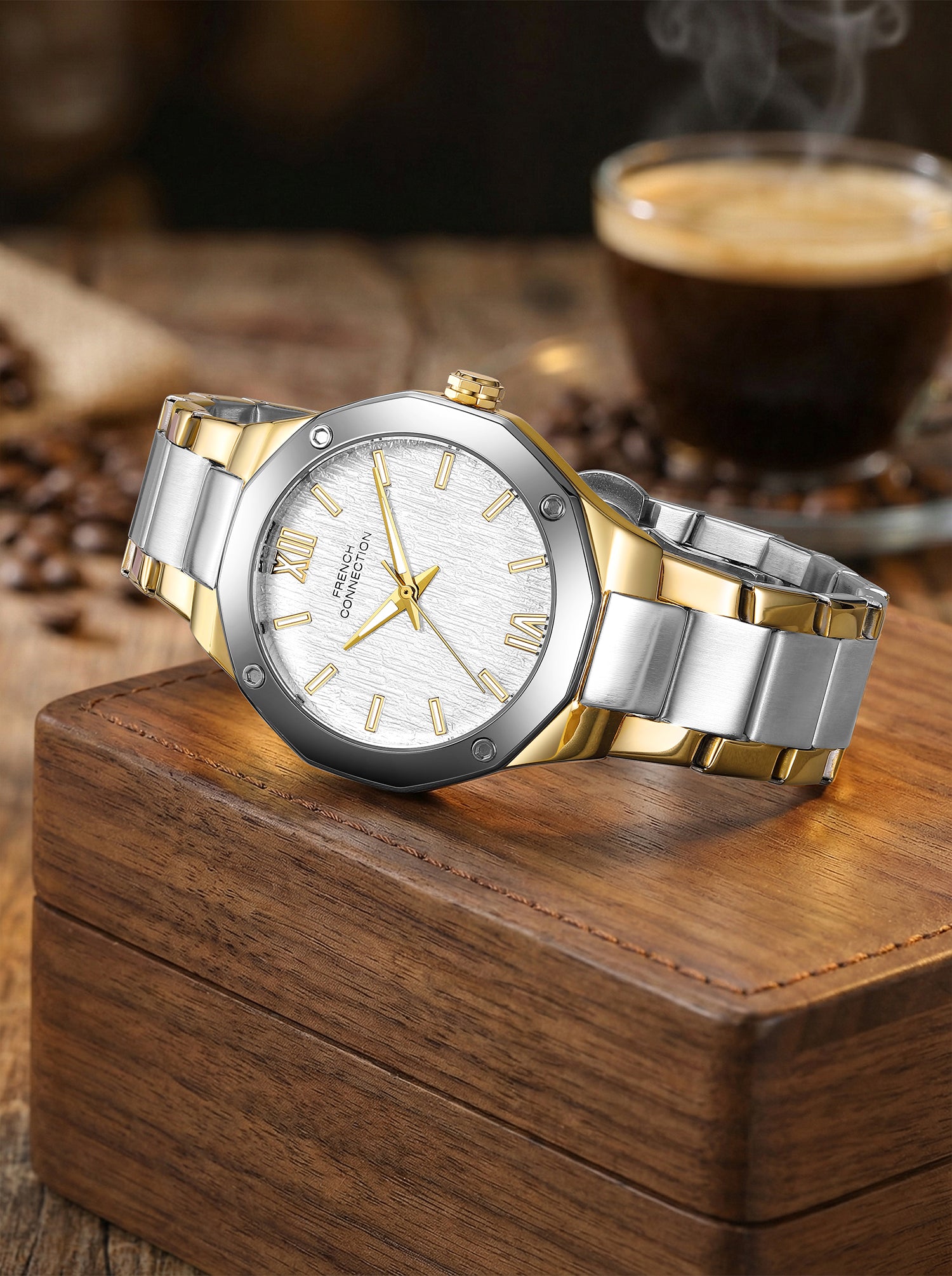 French Connection Roman Imperial | Analog Display | Silver Dial | Two Tone Stainless Steel Strap | Watch for Men - FCU15STM