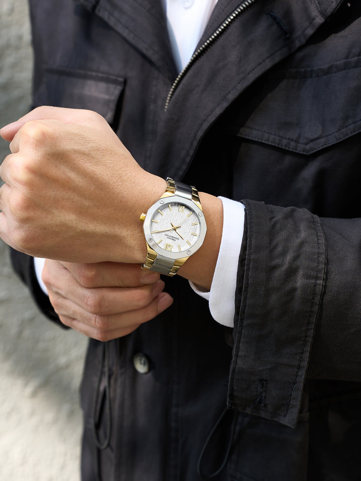 French Connection Roman Imperial | Analog Display | Silver Dial | Two Tone Stainless Steel Strap | Watch for Men - FCU15STM