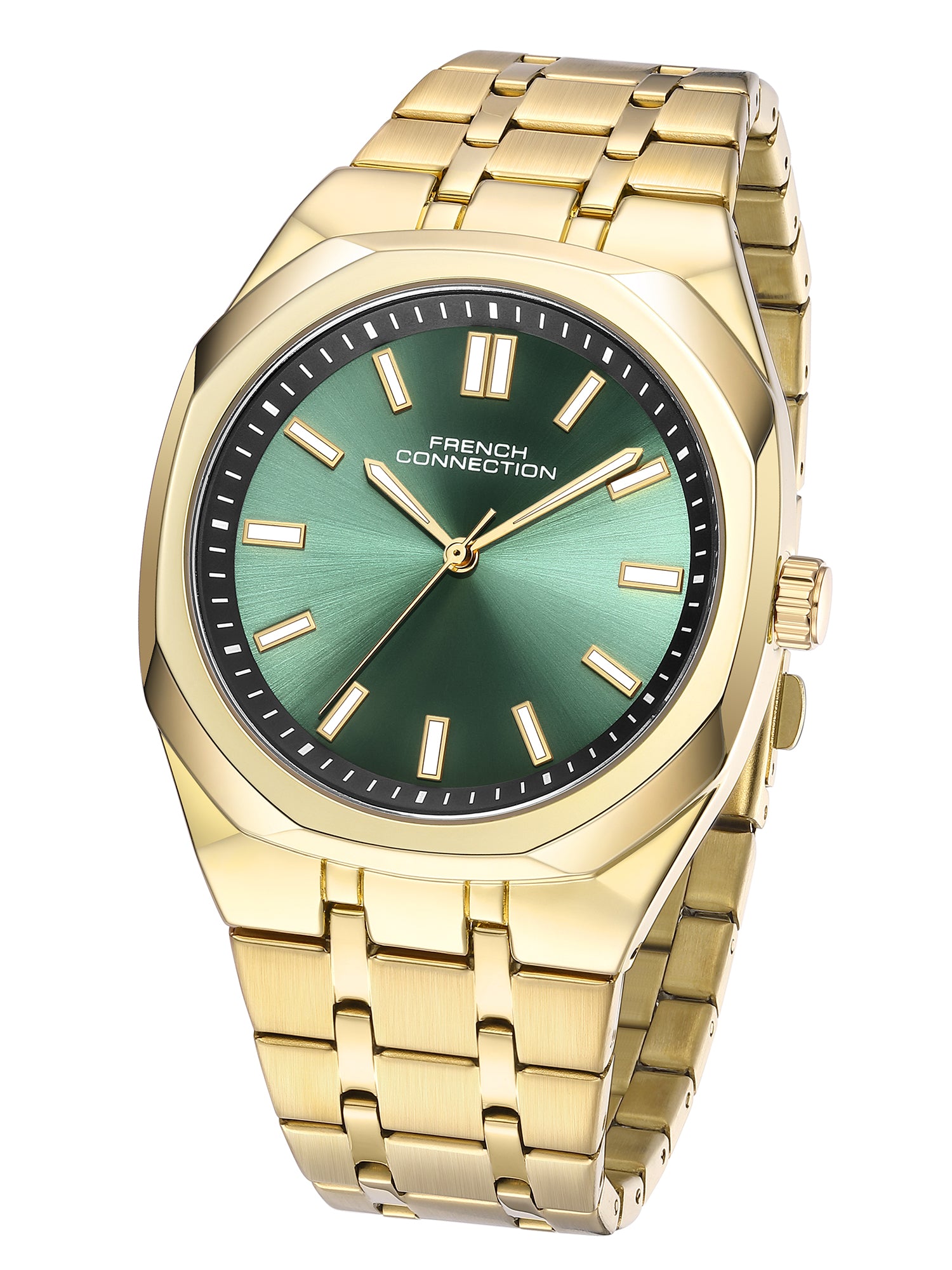 French Connection Lumière | Analog Display | Green Dial | Gold Stainless Steel Strap | Watch for Men - FCU16NGM