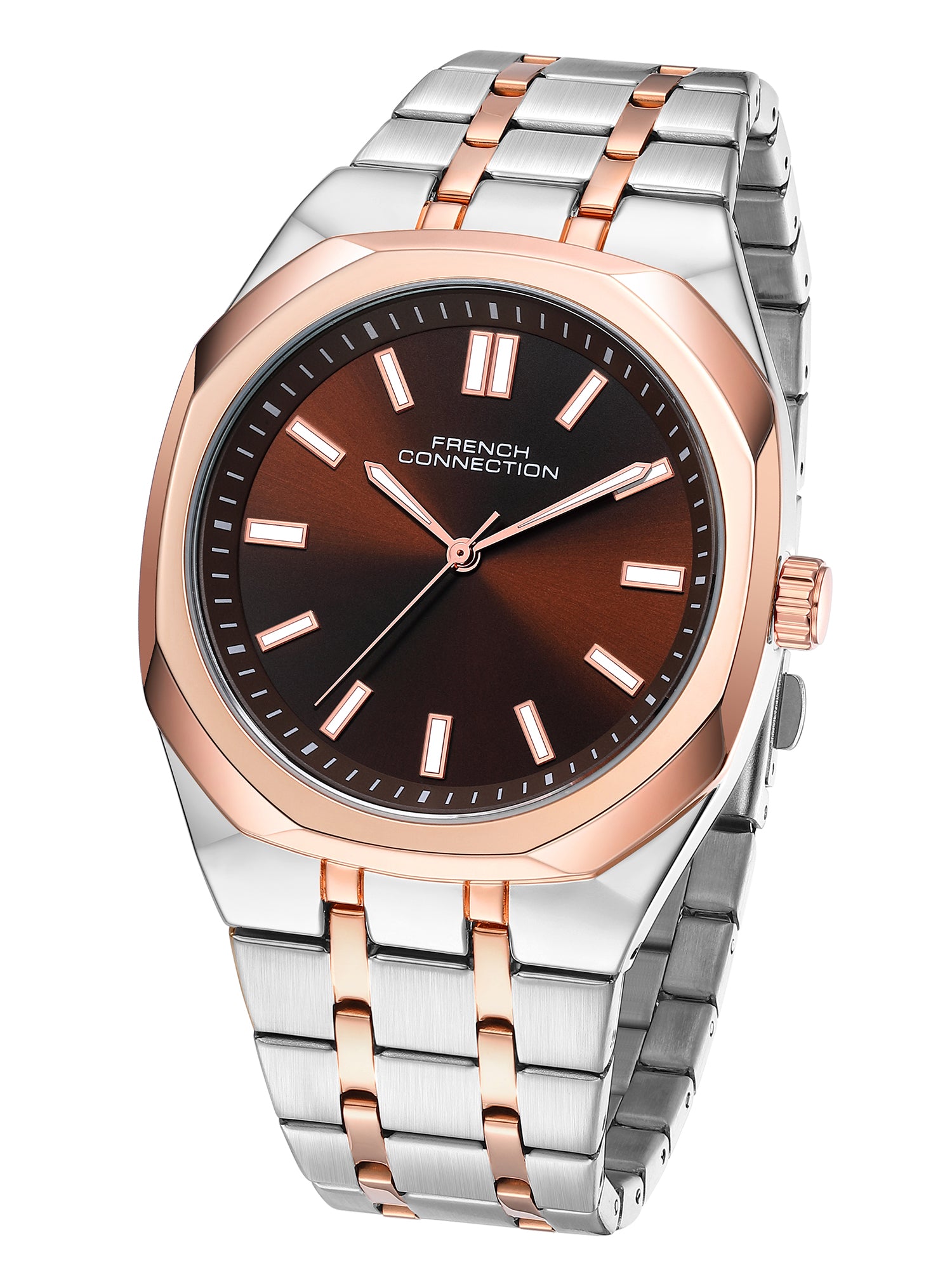 French Connection Lumière | Analog Display | Brown Dial | Silver Stainless Steel Strap | Watch for Men - FCU16RTM
