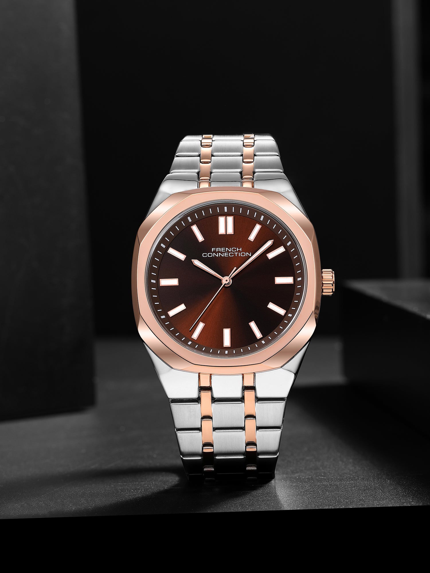 French Connection Lumière | Analog Display | Brown Dial | Silver Stainless Steel Strap | Watch for Men - FCU16RTM