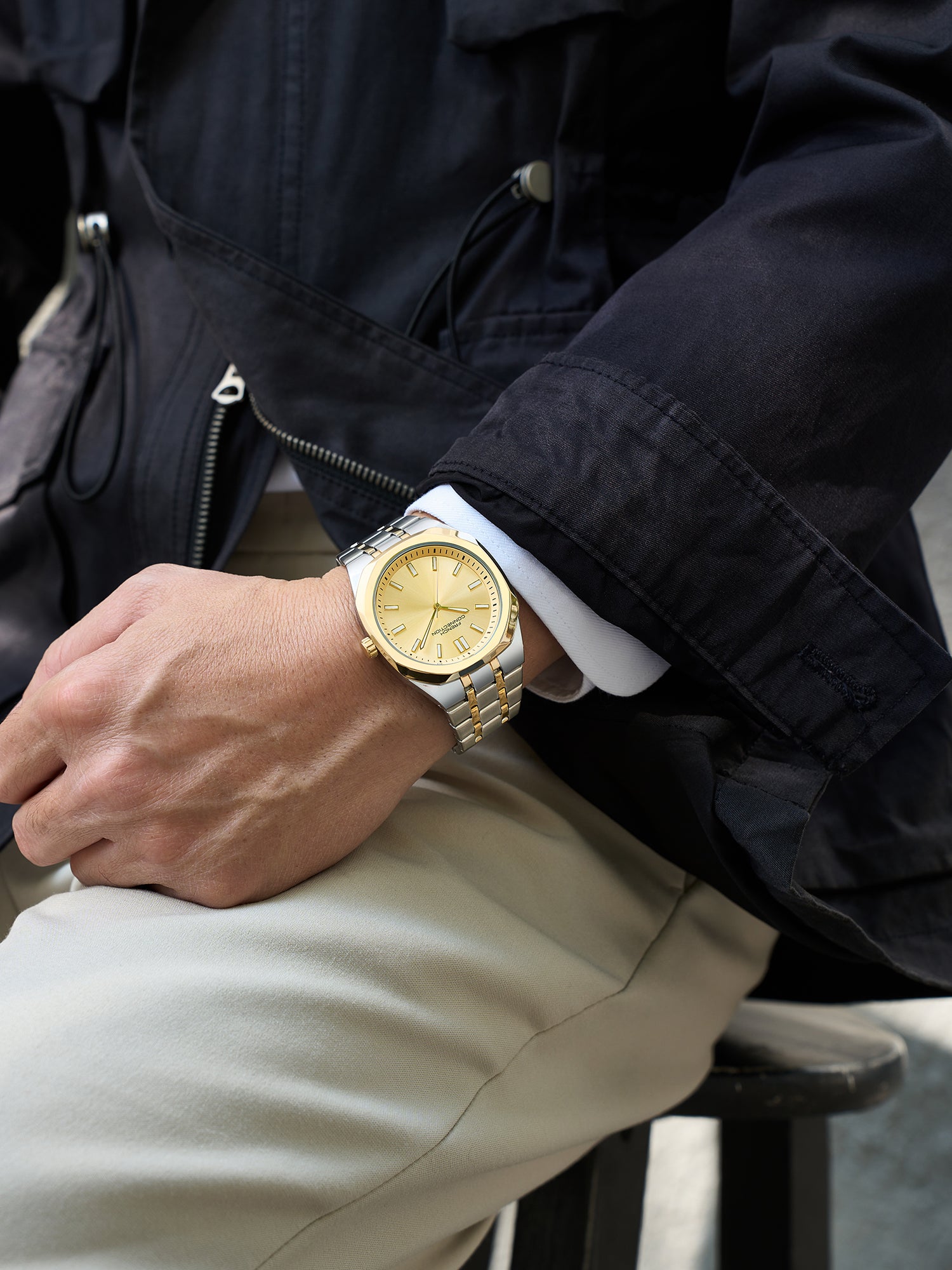 French Connection Lumière | Analog Display | Gold Dial | Silver Stainless Steel Strap | Watch for Men - FCU16TM