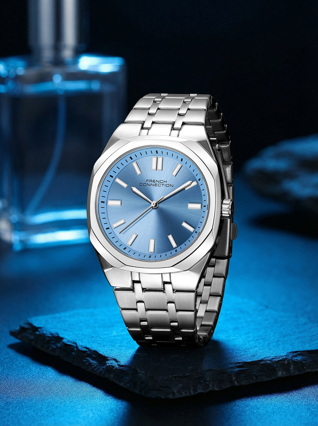 French Connection Lumière | Analog Display | Blue Dial | Silver Stainless Steel Strap | Watch for Men - FCU16USM