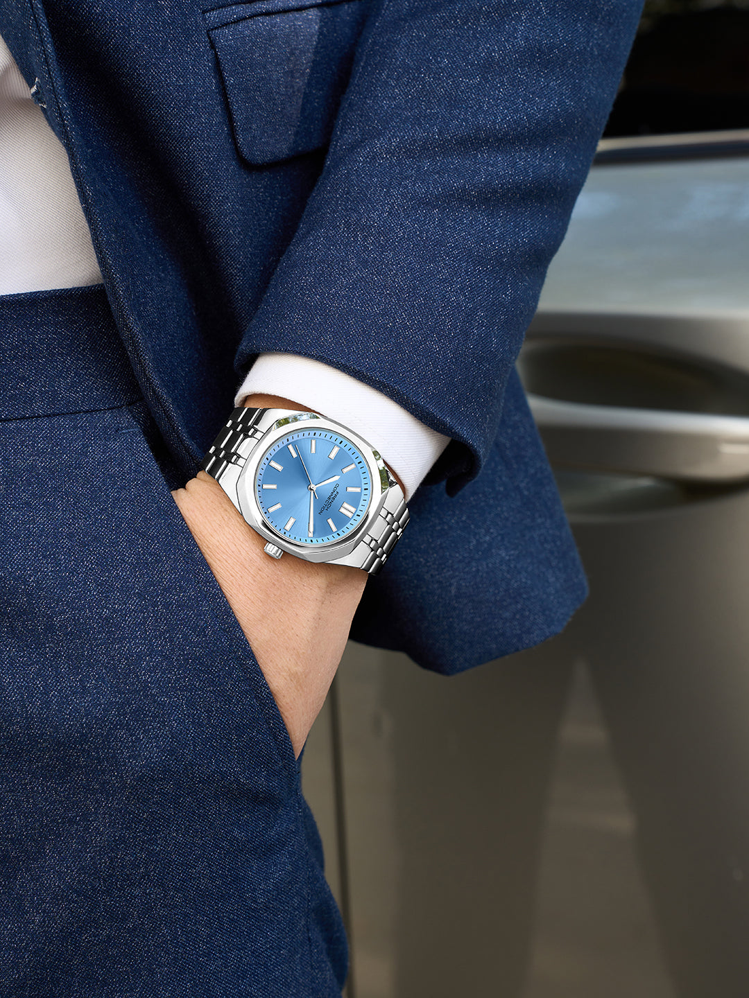 French Connection Lumière | Analog Display | Blue Dial | Silver Stainless Steel Strap | Watch for Men - FCU16USM