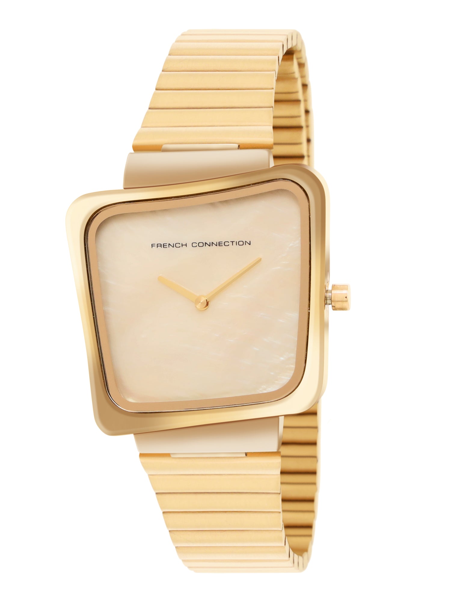 French Connection Mop Champagne Square Dial With  Gold Stainless Steel  Strap Watch - For Womens FCU6GM