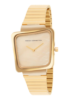French Connection Mop Champagne Square Dial With  Gold Stainless Steel  Strap Watch - For Womens FCU6GM
