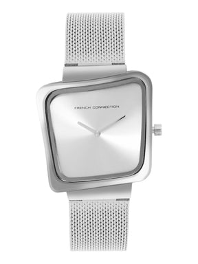 French Connection Sunray Silver Square Dial With Stainless Steel Strap Watch - For Womens FCU6SM