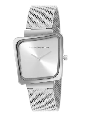 French Connection Sunray Silver Square Dial With Stainless Steel Strap Watch - For Womens FCU6SM