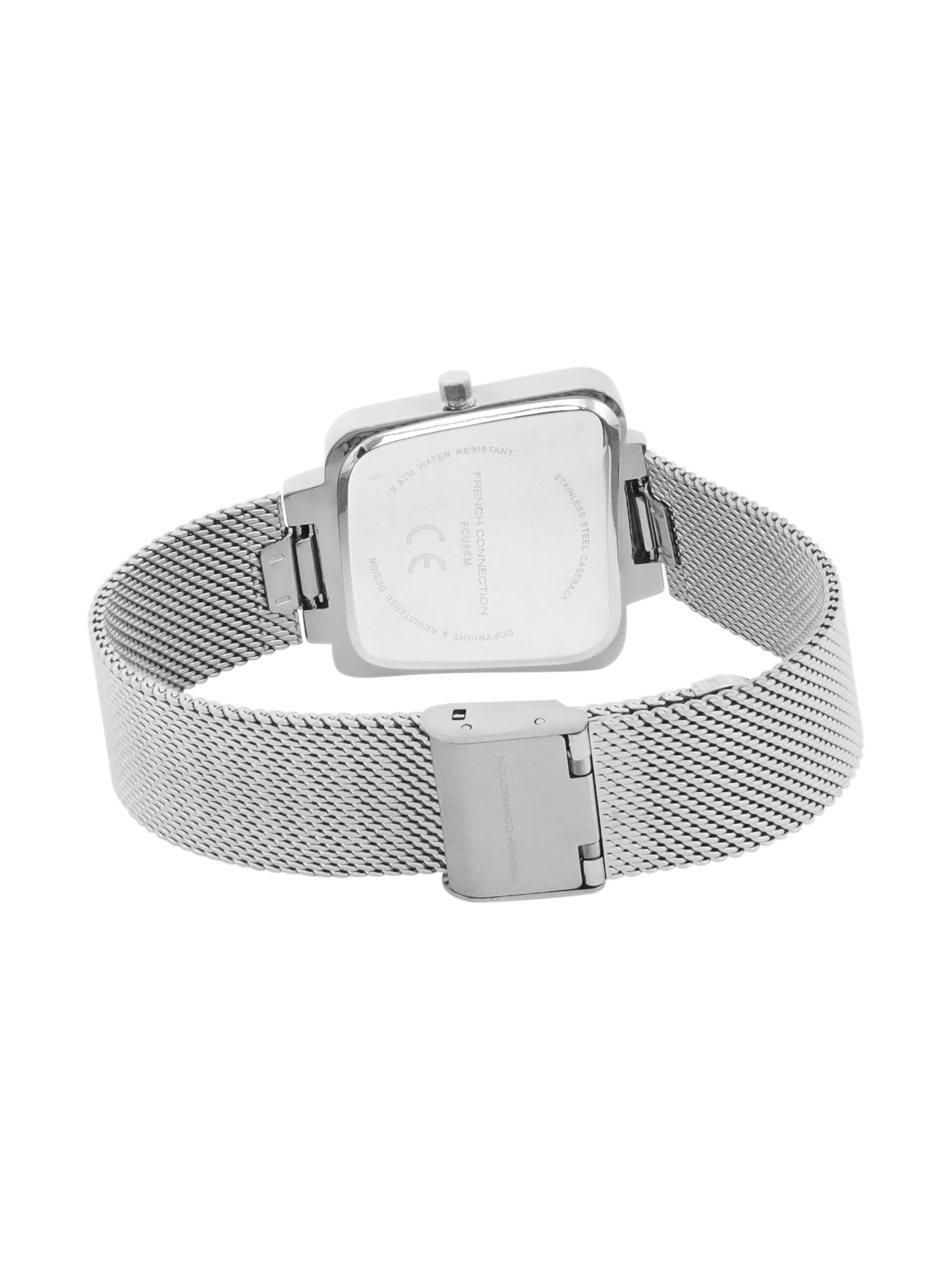 French Connection Sunray Silver Square Dial With Stainless Steel Strap Watch - For Womens FCU6SM